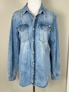 Ag Adriano Goldschmied Light Blue Western Denim Shirt